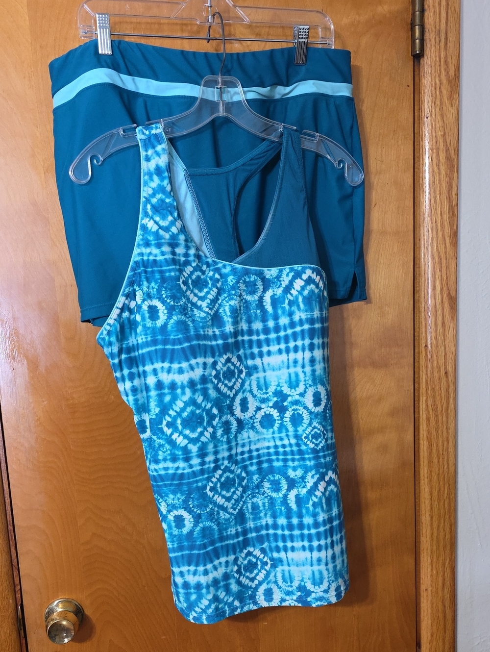 Aqua Tie-Dye Athletic Tank and Swim Skirt Set